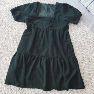 NWT BLACK TAPE Baby Doll Corduroy Drop Waist Emerald Green Dress